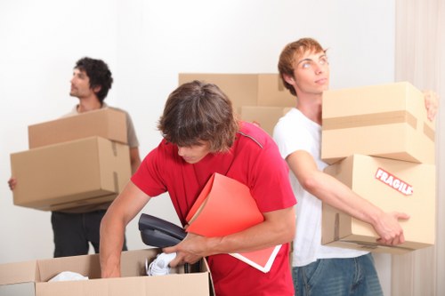 Apartment relocation support with boxes and furniture prepared for transport